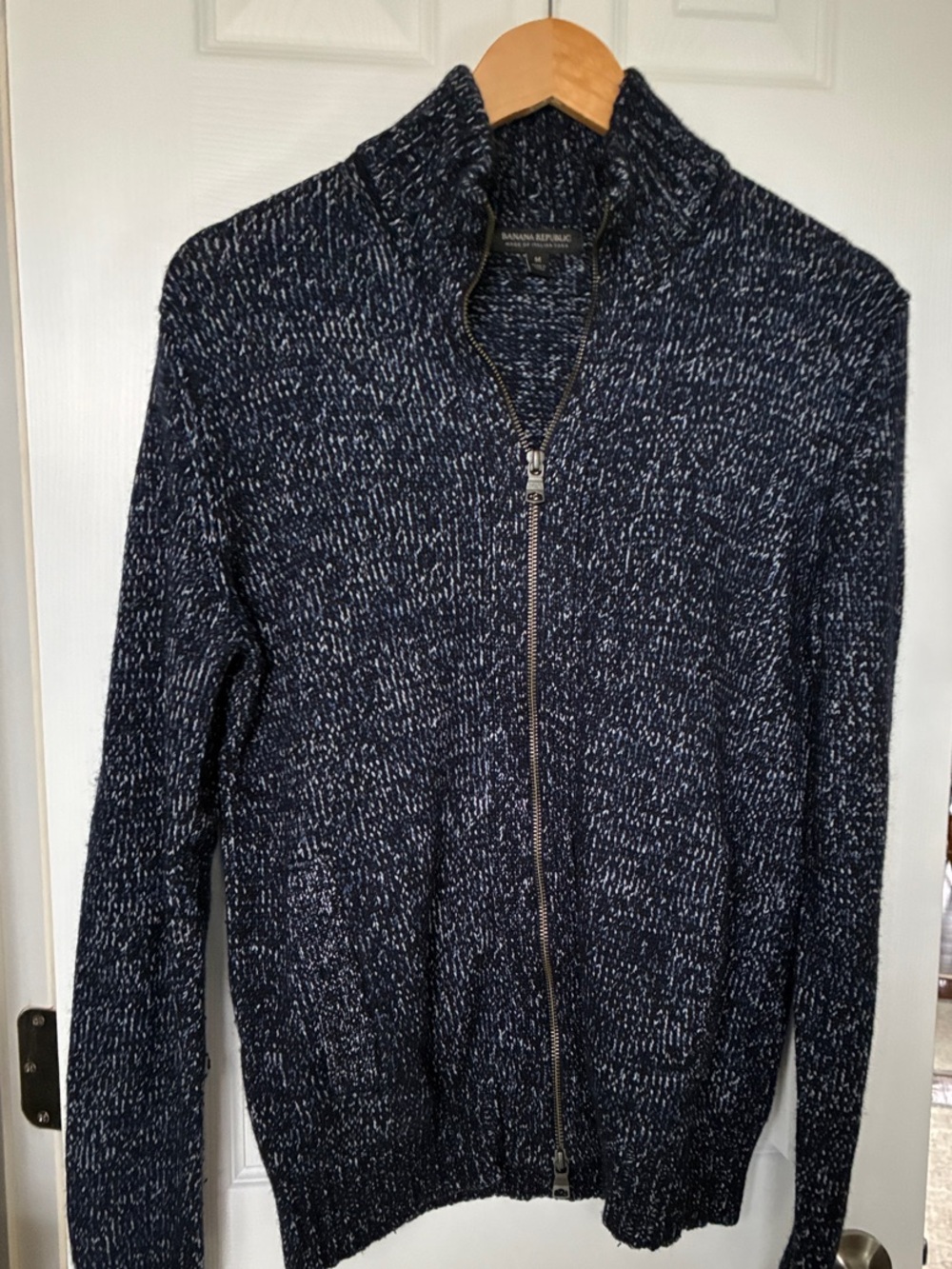Banana Republic Navy & White Marled Zip-Up Sweater